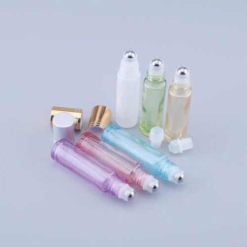 240pcs 10ml Portable Thick Glass Roller Vial Essential Oil Perfume Container Travel Refillable Frosted Colorful Roll Ball Bottle