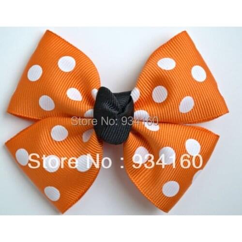 3.5" Halloween Pumpkin bow Headwear Black and Orange clip 24pcs