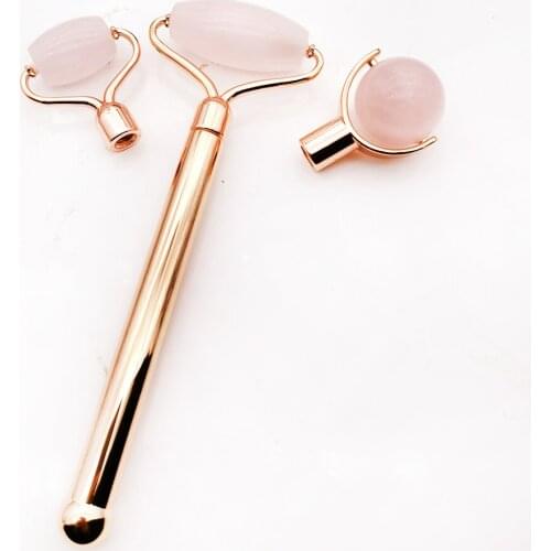 3 in 1 Rose Quartz Roller Set Removable Replacement Roller Natural Jade Roller Massage Anti Aging Facial Therapy Skin Care Tool