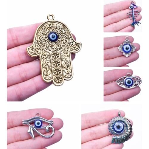 6 pcs Vintage Jewelry Turkish Evil Eye Charm Fatima Hand Pendant For Necklace Bracelet DIY Materials Conch Fish Trendy Accessory