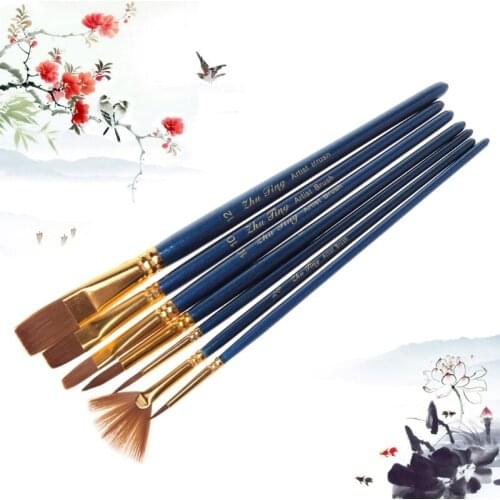 7Pcs/set Hair Nylon Oil Painting Brush Artist Watercolor Brush Pro Art Supplies