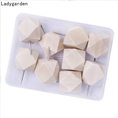 9PCS Wooden Thumbtack Drawing Push Pins for Photo Wall Soft Board Wood Cork Board Map Pin Wood Head Pushpin Office Supplies