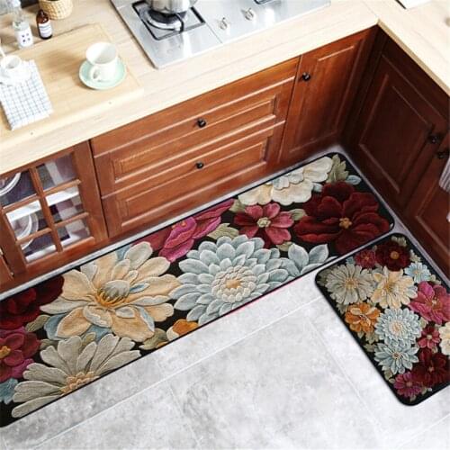 American Style 3D Carpet Flower Pattern Bedside Carpet Floral Printed Area Rug Kitchen Non-slip Door Mats Indoor Entrance