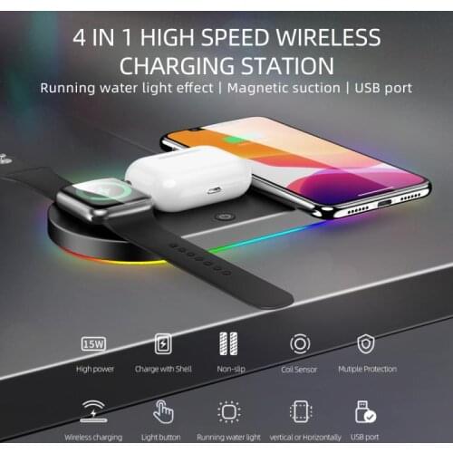 15W qi Wireless Charger For Iwatch Series 4 3 2 1 Magnetic Charging Pad For iPhone 11 XS Pro Samsung LED Light Quick Charging