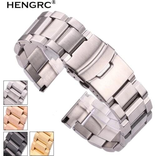 Black Stainless Steel Watchbands Bracelet 18mm 20mm 22mm 24mm Solid Metal Watch Band Men Strap Accessories