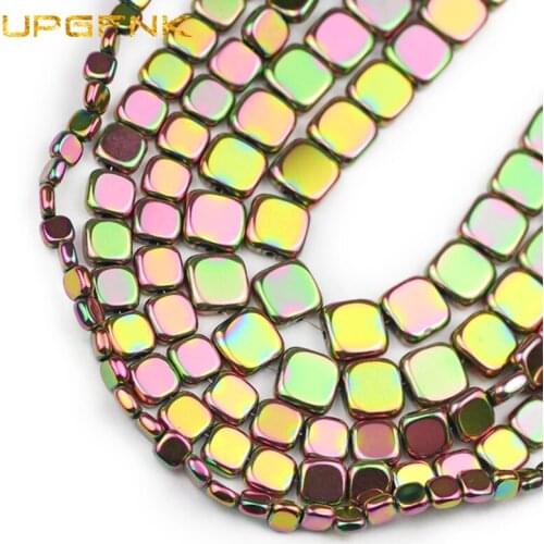 UPGFNK New Green Hematite Natural Stone 4/6/8mm Square Spacer Loose Beads For Jewelry Making Diy Handmade Bracelet Accessories