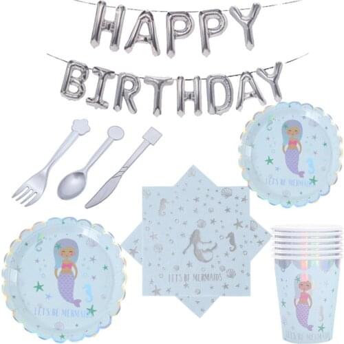 Chicinlife Mermaid Party Disposable Tableware Paper Napkins Plate Cup Birthday Party Decoration Mermaid Party Favor baby shower