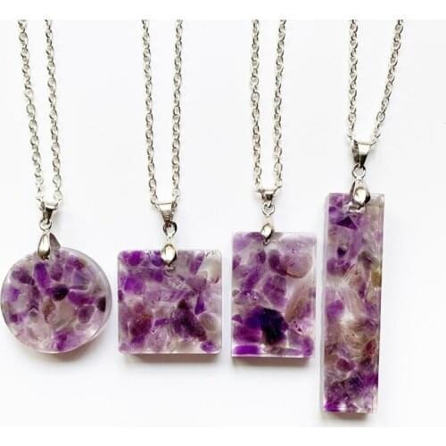 Purple Quartz Stone Orgone Pendant Natural Healing Point Pendant Hexagonal Column Pendants Orgonite Energy Necklace 1pc