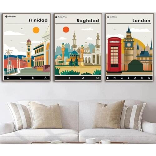 Hd Print Canvas Art Painting London Baghdad Brecon Bristol Trinidad Vintage Travel Cities Landscape Posters Wall Art Pictures