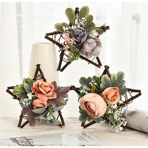 Artificial Flower Five-pointed Star Garland Vine Circle Christmas Tree Pendant Festival Window Decorations