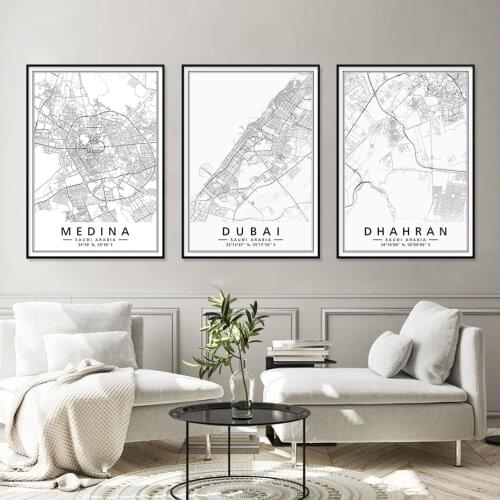 Mecca City Map Saudi Arabia Posters Prints Canvas Paintings Latitude and Longitude Wall Art Pictures Living Room Home Decor