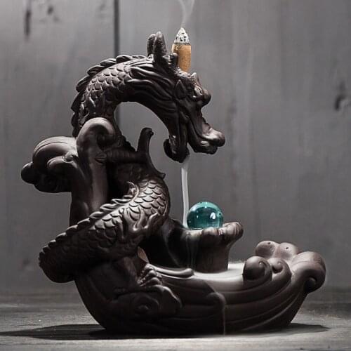 Ceramic Backflow Incense Burner Creative Home Decor Dragon Incense Holder Censer With Crystal Ball