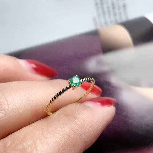 100% Natural Emerald Ring for Daily Wear 3mm Round Emerald Silver Ring 925 Sterling Silver Emerald Jewewlry