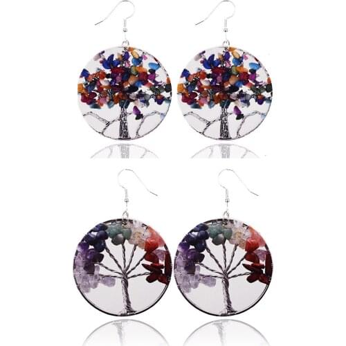 50 Pcs/set Tree Of Life Leather Earrings 3D Effect Circular Creative Dangle Earrings Girl Fashion New Jewelry Gift