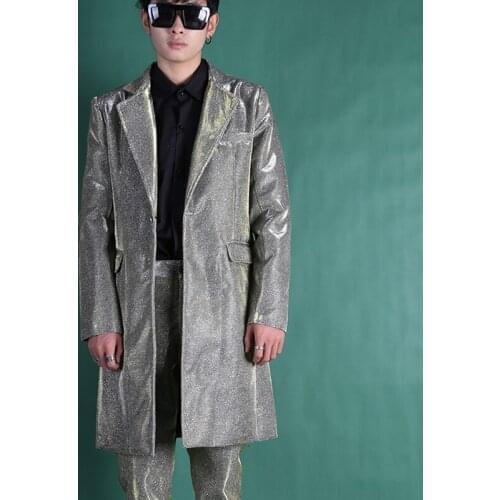 Jacket Fashion Blazers Singer Dancer Stage Clothing Casual Long Suit Nightclub Stage Custom Men Suits Sets (jacket+pant) Male