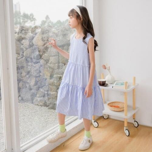 6 To 16 Years, New 2021 Kids Summer Dress Girls Clothes Stripe Patchwork Teenage Sundress Fashion Ruffles,#6046
