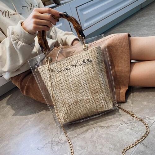 Fashion 2020 Summer Travel Shoulder Simple Crossbody Handbags Lady Beach Hand Bag Slub Handle Transparent Bags For Women