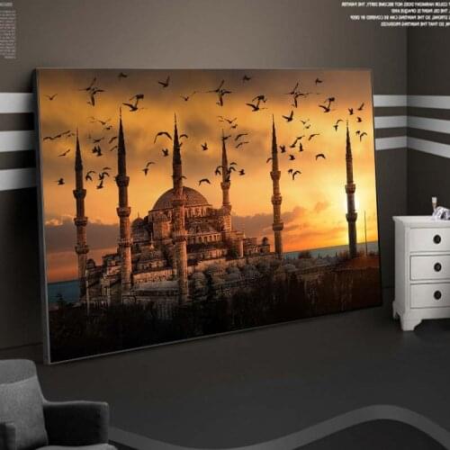 Muslim Mosque Sunset View Canvas Paintings on The Wall Art Posters Islamic Art Realistic Landscape Decorative Pictures Cuadros