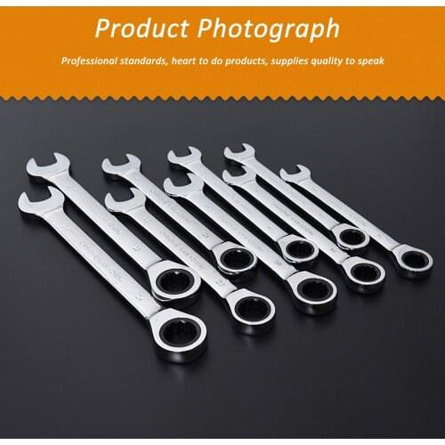7-19MM Mirror-faced Ratcheting Combination Wrench Tools Set Universal Car Repair Flexible Adjustable Spanner Hand Multitool Kits