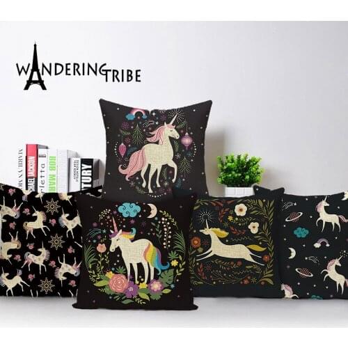 Nordic Home Decorative Throw Pillow Covers Unicorn Room Decor Linen Cushion Cover Black Animal Pillowcsaes Custom Quality Kissen