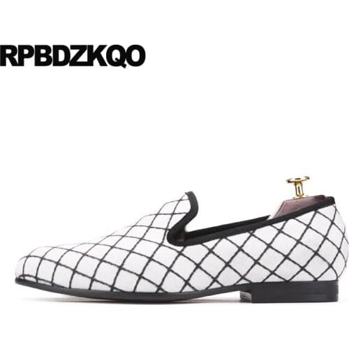 New Velvet Casual Shoes Men Brand Large Size British Style Runway Plaid Loafers Fashion Italian 46 European 11 Smoking Slippers