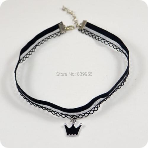 NEW Elegant Lace Choker Necklace Black Crown pendant necklace Women Fashion Jewelry