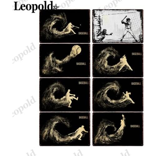 Metal Tin Plate Baseball Black Background Abstract Character Metal Poster Wall Art Gymnasium Gym Decoration Accessories