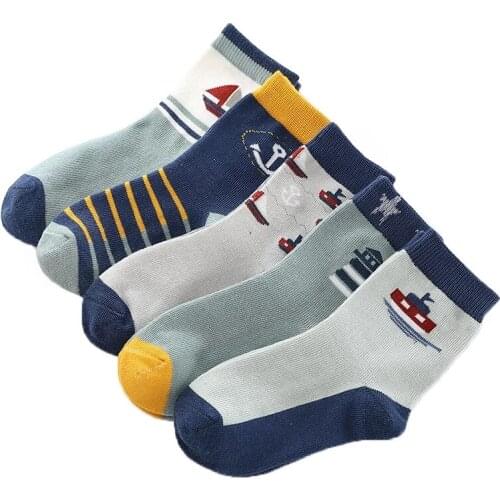Autumn Winter Cotton Childrens Socks Boys Girls Socks 2-15 Year 5 Pairs