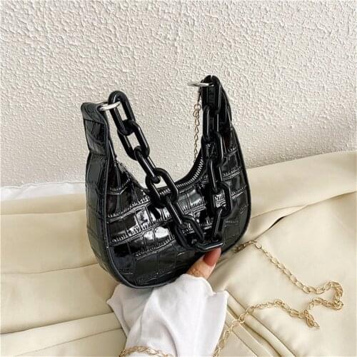 Retro PU Leather Armpit Handbag 2021 Designer Half Moon Bags for Women Chain Shoulder Bags Ladies Crossbody Messenger Bag Bolsos