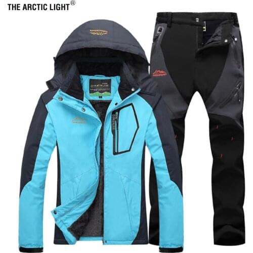 THE ARCTIC LIGHT Women Winter Fishing Waterproof Skiing Warm Fur Outdoor Trekking Jacket Pant Hiking Climb Camping Travel Suit
