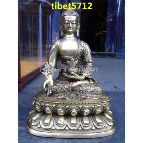 Tibet 36 cm tall Tibetan Buddhist bronze Healing Medicine buddha with double Chakrasamvara Bronze Finish Buddha Healing room