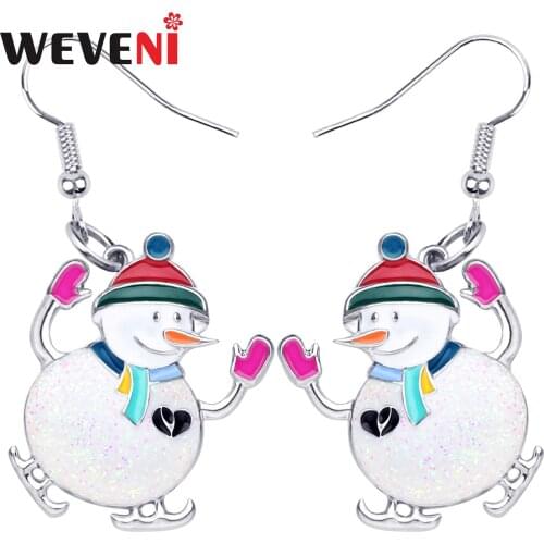 WEVENI Statement Enamel Alloy Christmas Dancing Snowman Earrings Drop Dangle Naividad Jewelry For Women Girls Teens Accessories
