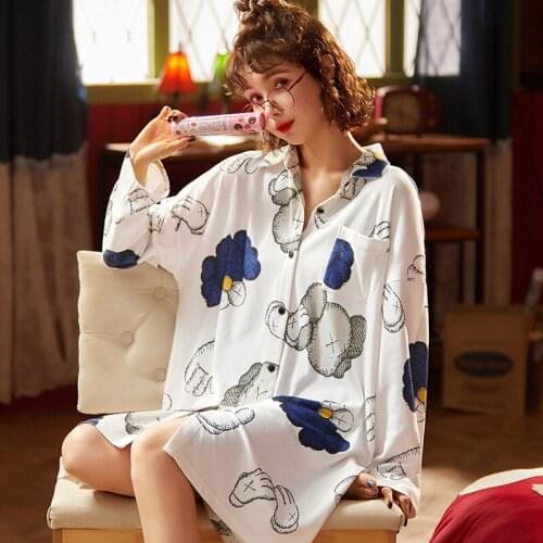 Autumn Womens Fashion Homedress Nightdress Long Sleeve Shirt Nightgowns Girls Sleepwear Cotton Sleepshirts Loose Home Clothing