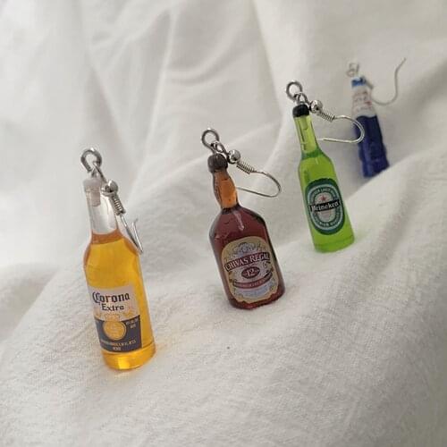 Jako Ty Womens Fashion No Pierced Ears clip Funny Beer Bottle Resin Earrings Creative Jewelry Personality Birthday Gifts