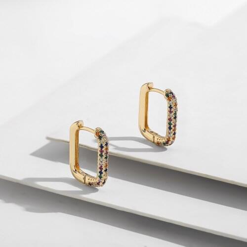 2021 New Trendy Colorful CZ Crystal Hoop Earrings for Women Fashion Gold Color Geometric Rectangle Earring Ear Buckle Jewelry