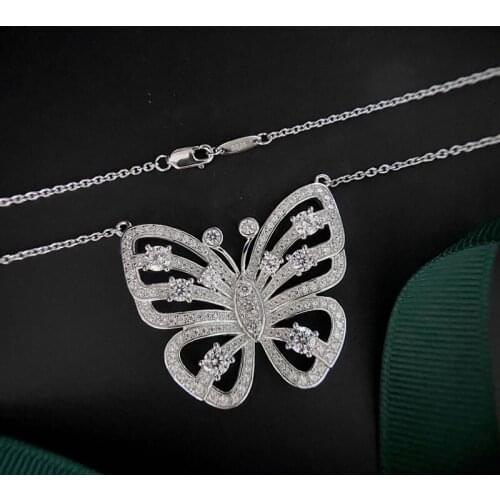 100% 925 Sterling Silver Butterfly Section Hollow Out High Carbon Diamond Wedding Pendant Necklace For Women Fine Jewelry GIft