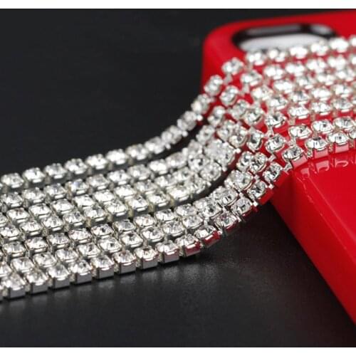 10M/Roll AB Color Crystal SS6 SS8 SS10 SS12(2mm-3mm) silver base Rhinestone Chain apparel Sewing style diy beauty accessories