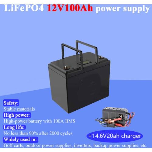 12V 100Ah LiFePO4 Battery BMS Lithium Power Batteries 3000 Cycles For RV Campers Golf Cart Off-Road Off-grid Solar Wind