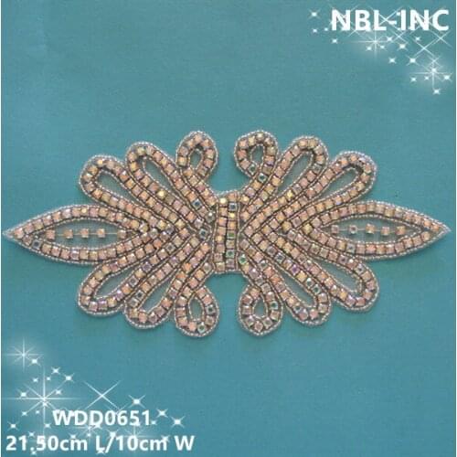 30PCS)Wholesale hand beaded sewing silver ab crystal rhinestone applique iron on for evening dresses WDD0651