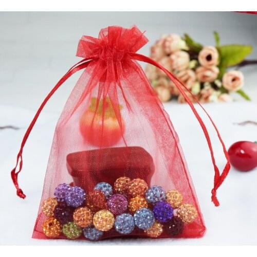 35x50cm (13.7"x19.68")High Quantity 50pcs Red Organza Gift Bags Large Organza Drawstring Bag Gift Pouch Bags Free Shipping