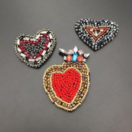 3D Handmade Rhinestone Beaded Patches HEART Love Sew on Crystal Patch for Clothing Butterfly Beading Applique Cute Badges
