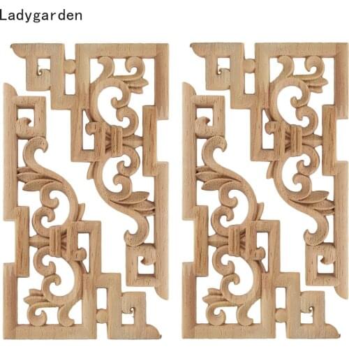 4PCS Woodcarving Corner Decal Wood Statues Crafts Corner Appliques Frame Door Furniture Woodcarving Home Decor Sculptures