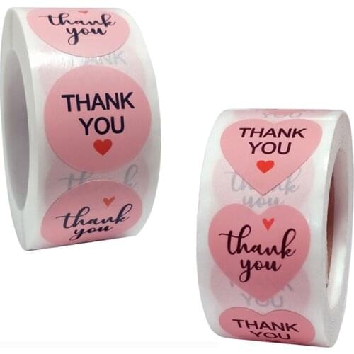 500pcs/roll Hot Pink Heart-shaped Love Thank You Sticker for Romantic Weddings and Parties Handmade Envelope Seal Stationery