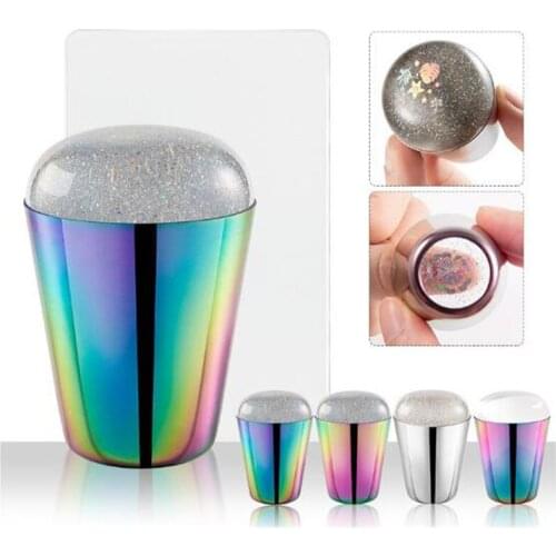 60pcs Holographic Transparent Nail Stamper for Stamping Plate Holo Clear Jelly Silicone Stamper Head Nail Art Templates Tool