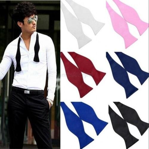 8 color Top Fashion Solid Color Mens Bowties Plain Silk Self Tie Bow Ties