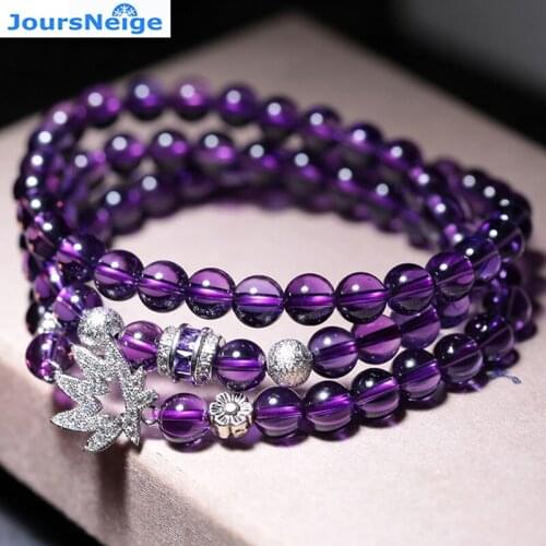 JoursNeige Natural Purple Crystal Bracelets Beads Size 6mm Round Beads Lucky Women Original Design Bracelet Multilayer Jewelry