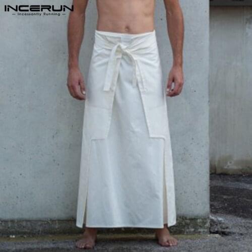 INCERUN Men Pants Solid Color Skirts Vintage Solid Trousers Men 2020 Plus Size 5XL Men Retro Casual Skirts 2020 Streetwear