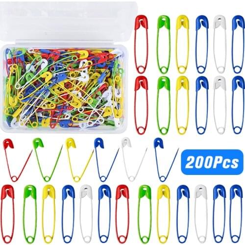 LMDZ 200Pcs Safety Pins, Colourful Painted Safety Pins, Large Safety Pins for Art Craft Sewing Jewelry Making with Storage Box