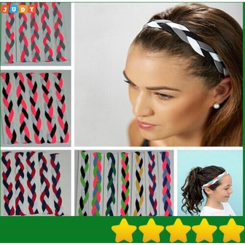 Colorful Woman & Girl Soft Nylon Braided Mini Sports Yoga Headbands Silicone headband keep the elasticit band