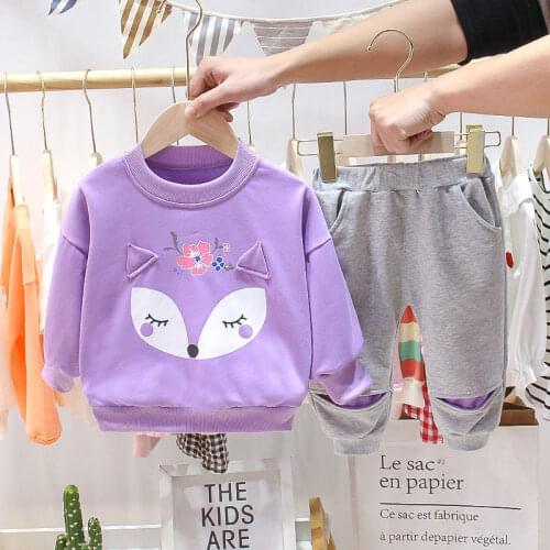 Girls' Autumn Clothes Fox Pattern Girls Pullover Suit Girls Baby Kids Sweatshirt Trousers Suit Fashion Cute Sport Casual Suit